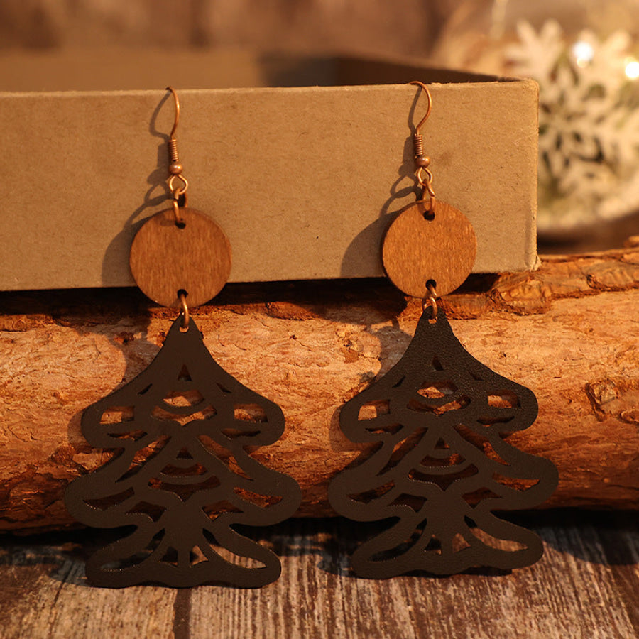 Wooden Cutout Tree Shape Earrings Black / One Size Apparel and Accessories