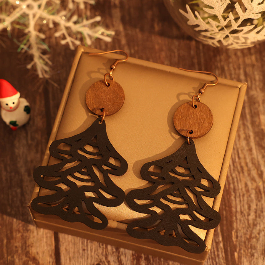 Wooden Cutout Tree Shape Earrings Black / One Size Apparel and Accessories