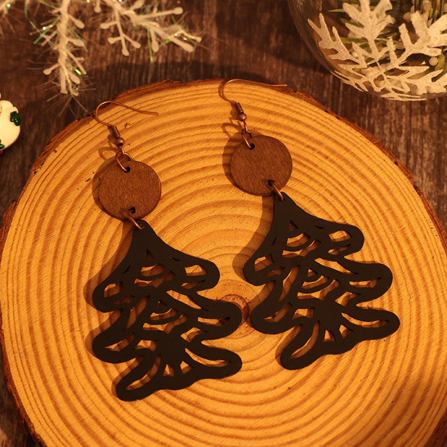 Wooden Cutout Tree Shape Earrings Black / One Size Apparel and Accessories