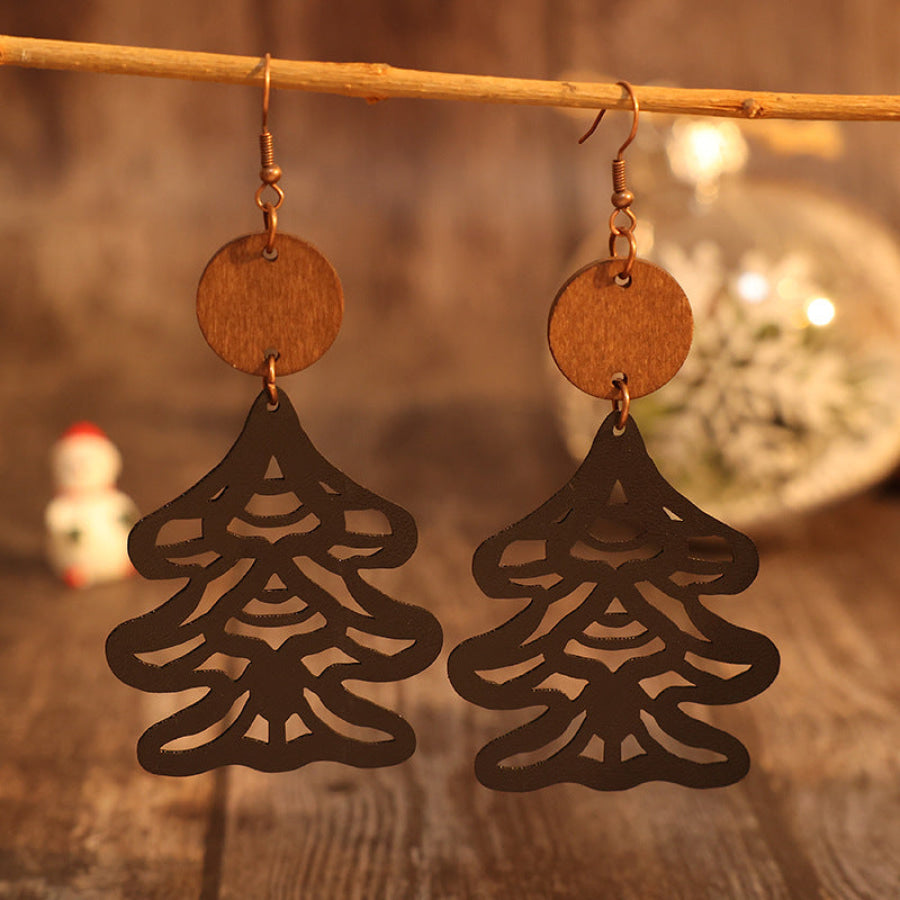 Wooden Cutout Tree Shape Earrings Black / One Size Apparel and Accessories