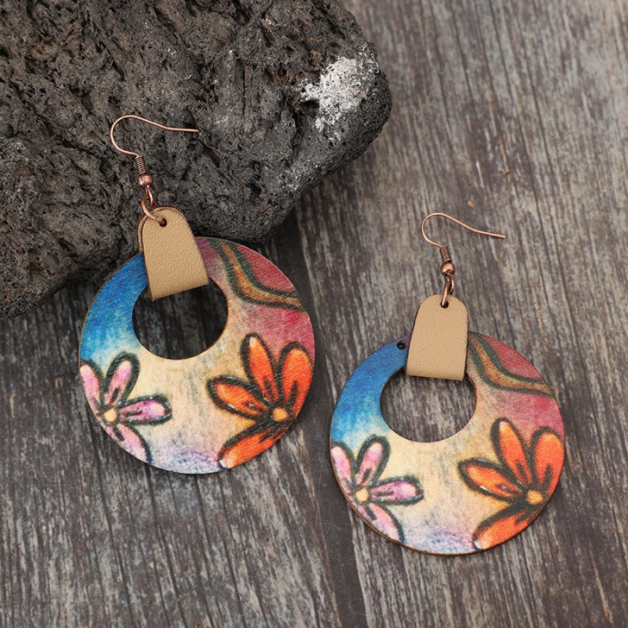 Wooden Flower Round Shape Earrings Orange / One Size Apparel and Accessories