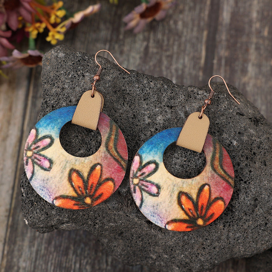 Wooden Flower Round Shape Earrings Orange / One Size Apparel and Accessories