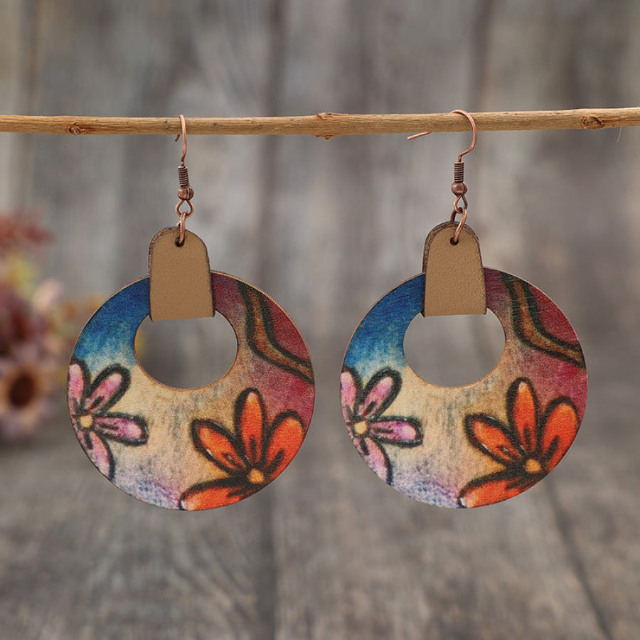 Wooden Flower Round Shape Earrings Orange / One Size Apparel and Accessories