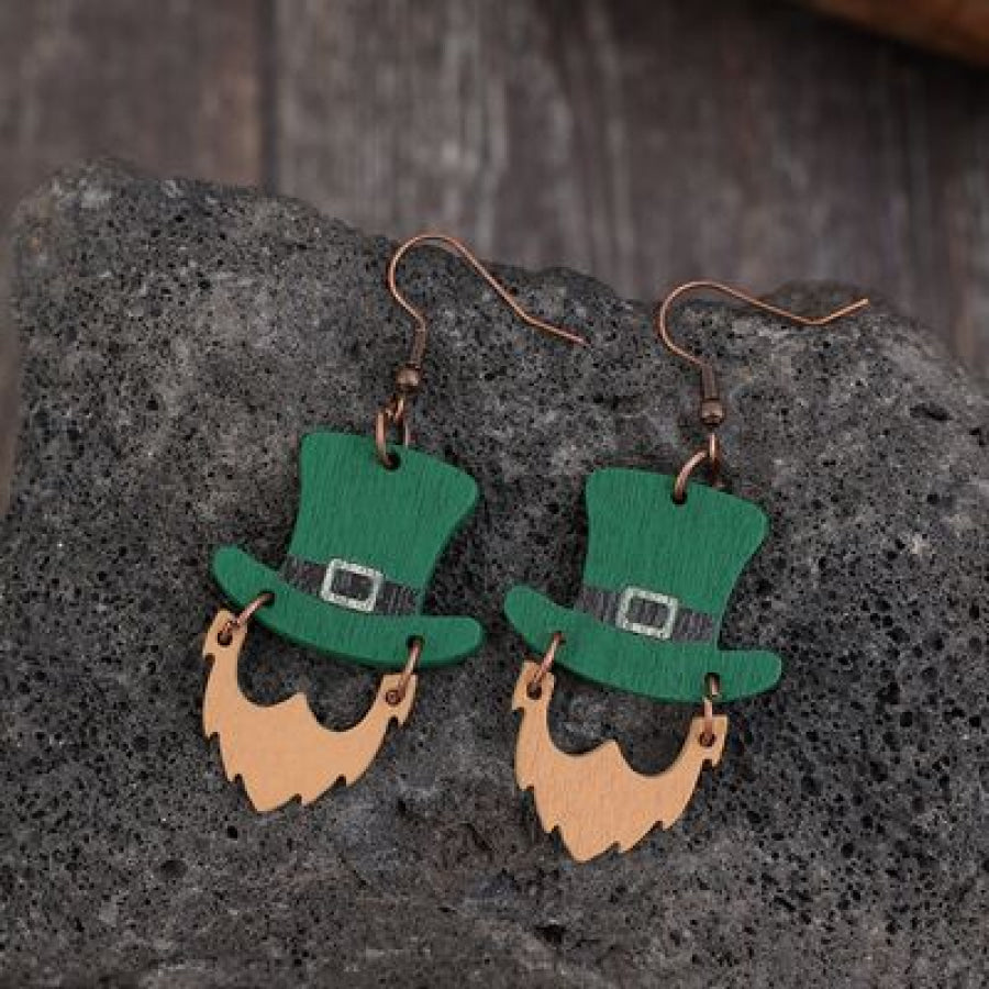 Wooden Hat Shape Dangle Earrings Mid Green / One Size Apparel and Accessories