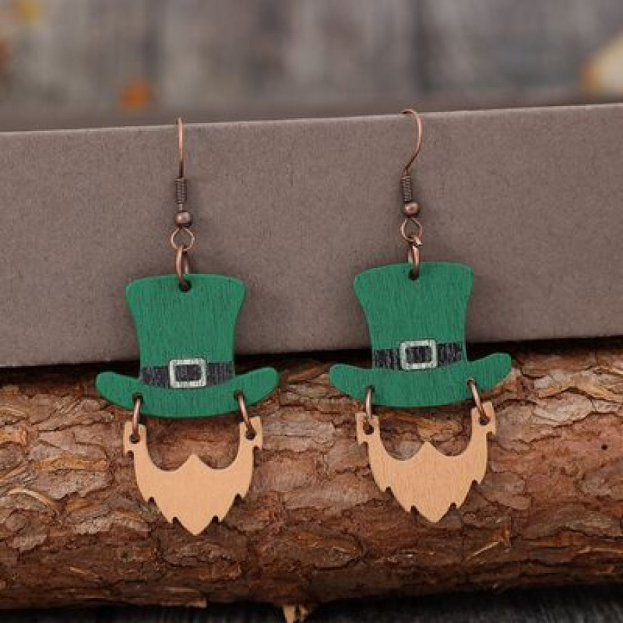 Wooden Hat Shape Dangle Earrings Mid Green / One Size Apparel and Accessories