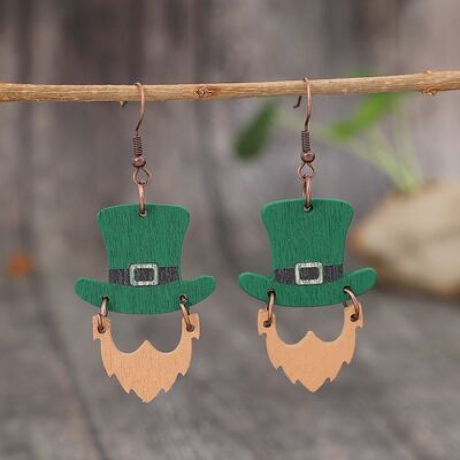 Wooden Hat Shape Dangle Earrings Mid Green / One Size Apparel and Accessories