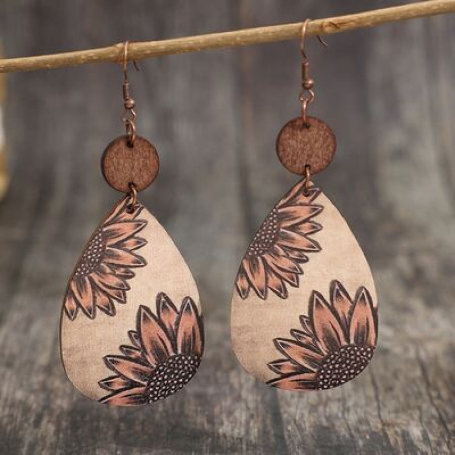 Wooden Iron Hook Dangle Earrings Style A / One Size Apparel and Accessories