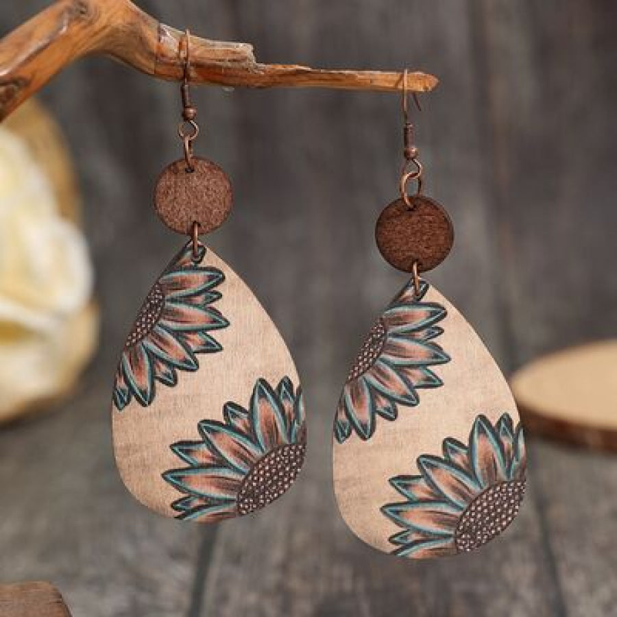 Wooden Iron Hook Dangle Earrings Style A / One Size Apparel and Accessories