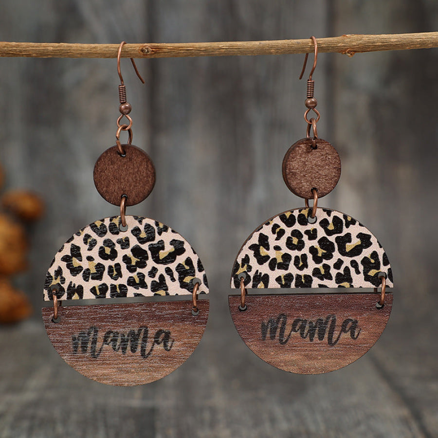 Wooden Leopard Round Shape Earrings Coffee Brown / One Size