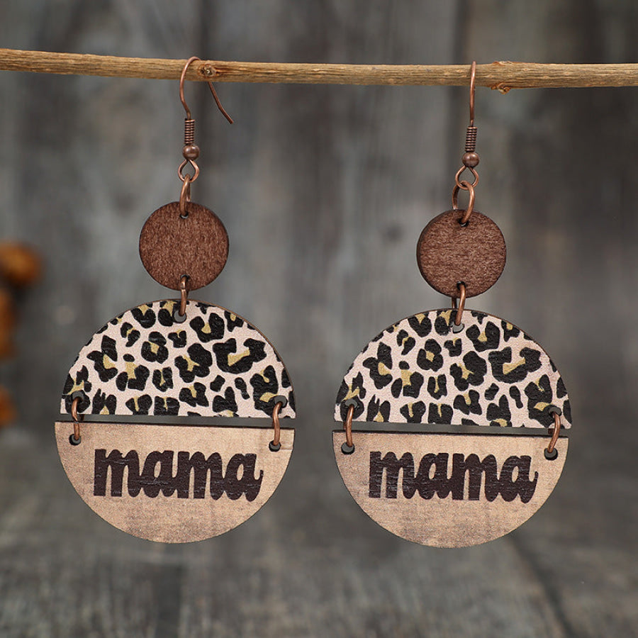Wooden Leopard Round Shape Earrings Tan / One Size