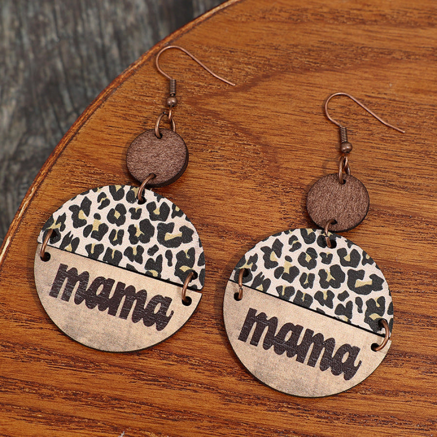 Wooden Leopard Round Shape Earrings Tan / One Size