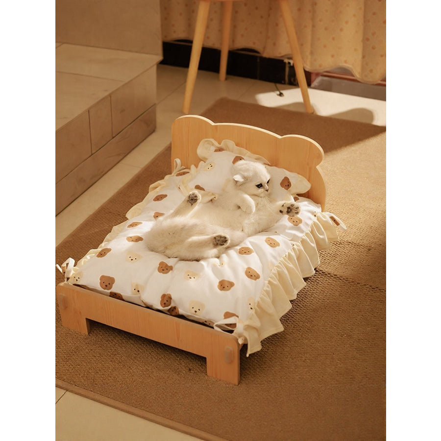 Wooden Pet Bed Bear Bed Full Set Style / S Apparel and Accessories