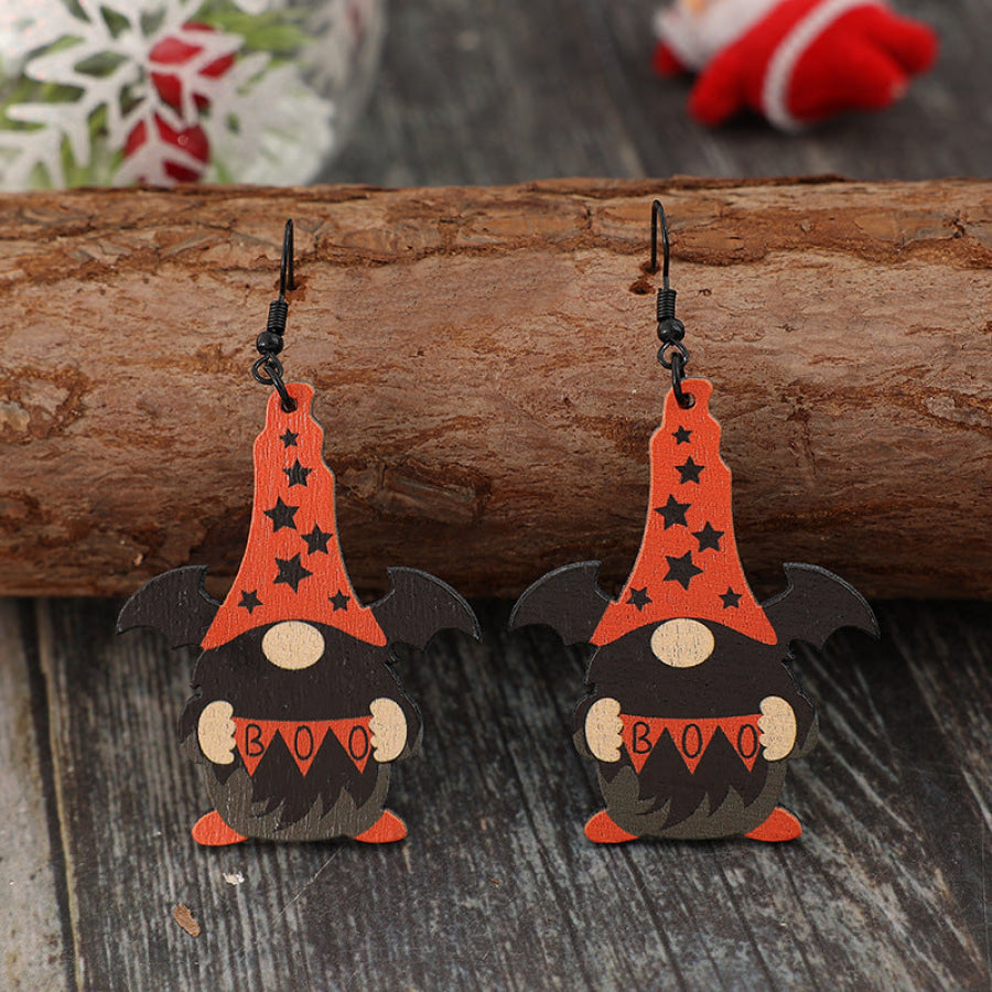 Wooden Point Hat Gnome Shape Earrings Black / One Size Apparel and Accessories