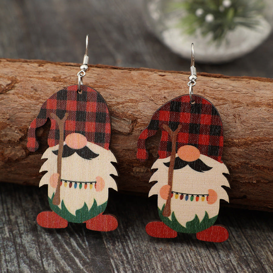 Wooden Pointed Hat Gnome Earrings Deep Red / One Size Apparel and Accessories