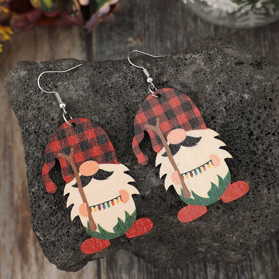 Wooden Pointed Hat Gnome Earrings Deep Red / One Size Apparel and Accessories