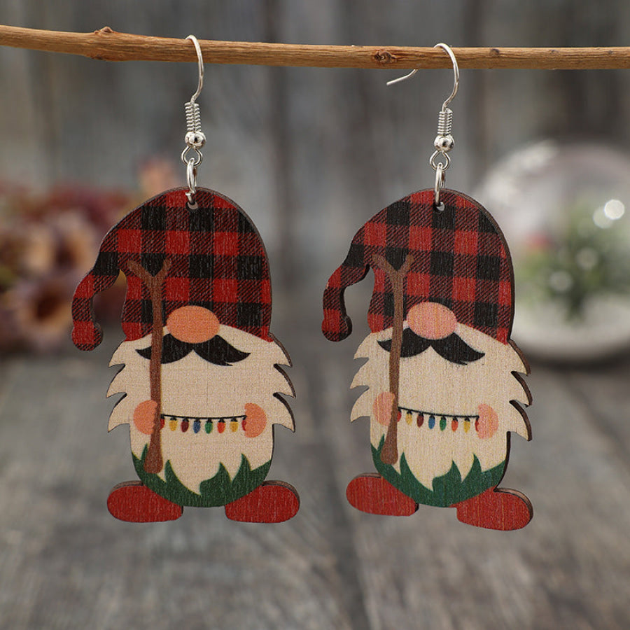 Wooden Pointed Hat Gnome Earrings Deep Red / One Size Apparel and Accessories