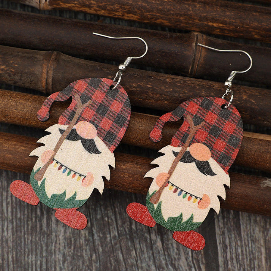 Wooden Pointed Hat Gnome Earrings Deep Red / One Size Apparel and Accessories