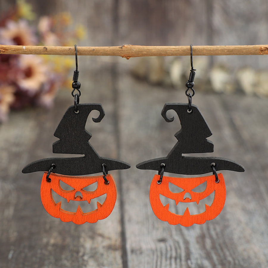 Wooden Pumpkin Shape Earrings Black / One Size Apparel and Accessories