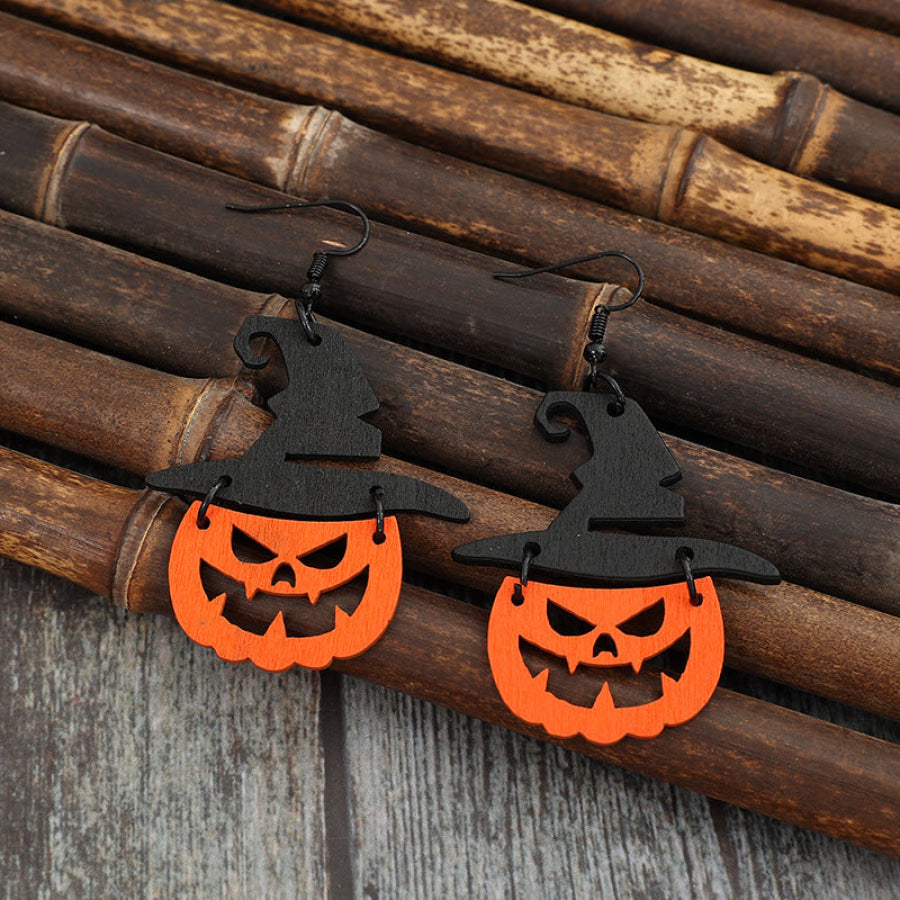 Wooden Pumpkin Shape Earrings Black / One Size Apparel and Accessories