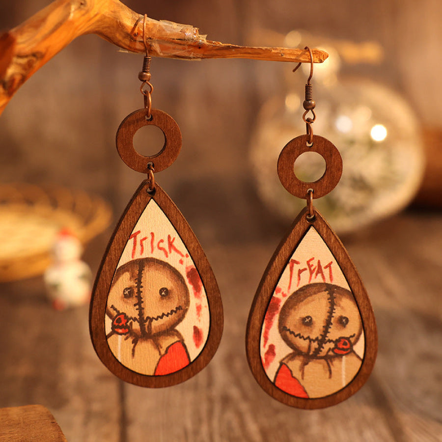 Wooden Teardrop Shape Earrings Taupe / One Size Apparel and Accessories