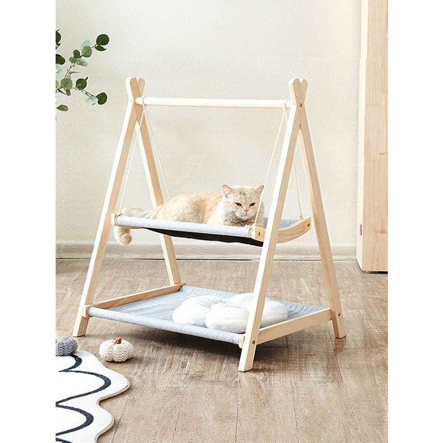 Wooden Triangle Cat Hammock Light Gray / One Size Apparel and Accessories