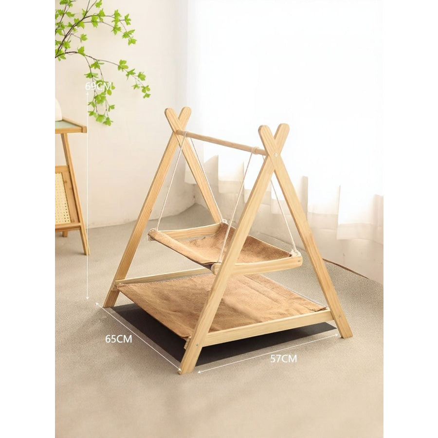 Wooden Triangle Cat Hammock Tan / One Size Apparel and Accessories