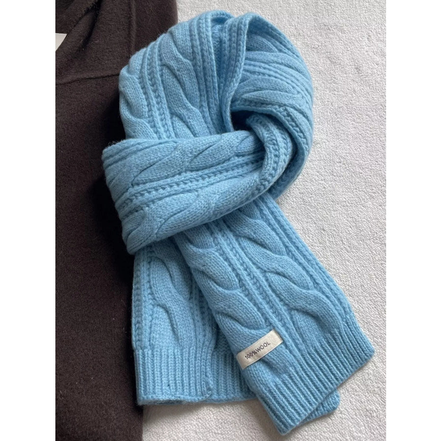 Wool Cable Knit Winter Scarf Azure Blue / ONESIZE Apparel and Accessories