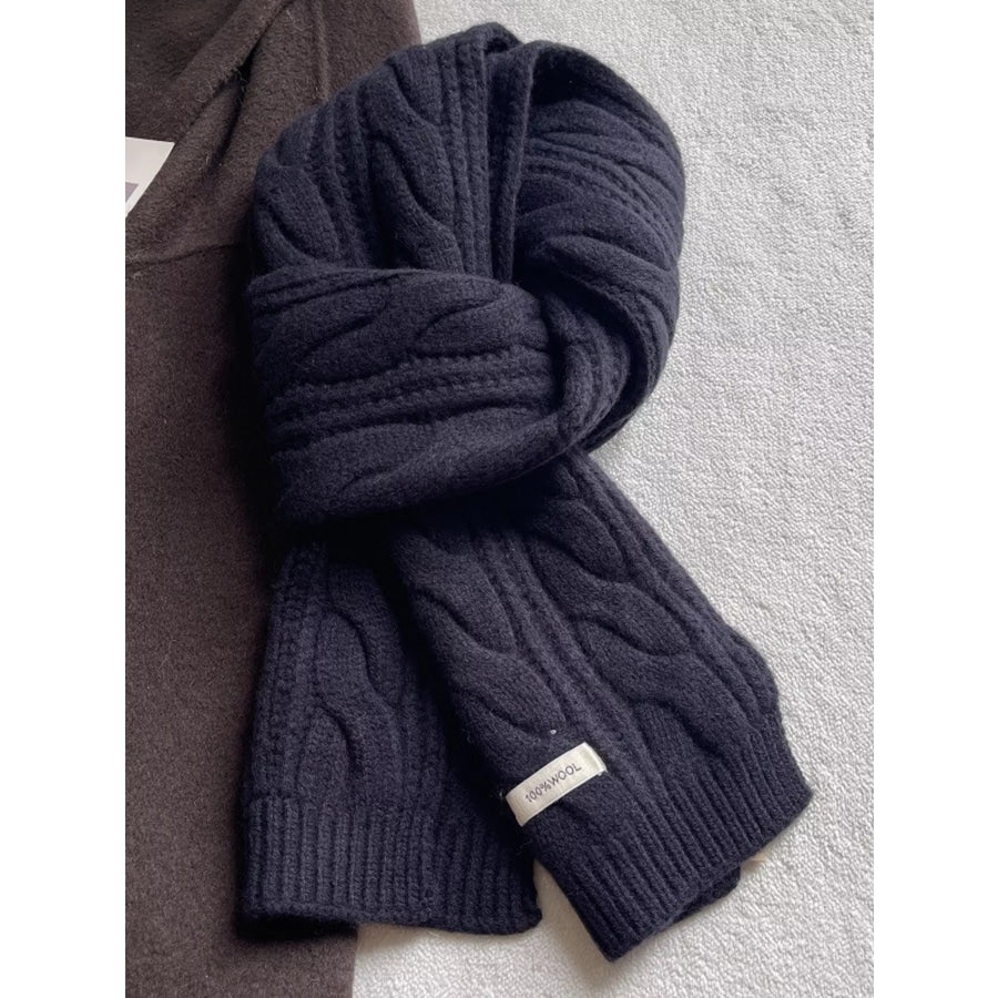 Wool Cable Knit Winter Scarf Black / ONESIZE Apparel and Accessories