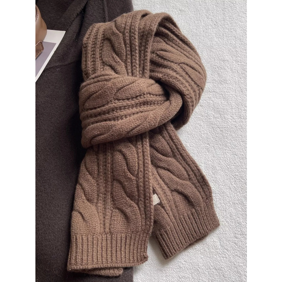 Wool Cable Knit Winter Scarf Brown / ONESIZE Apparel and Accessories