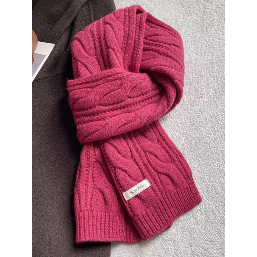 Wool Cable Knit Winter Scarf Cerise / ONESIZE Apparel and Accessories