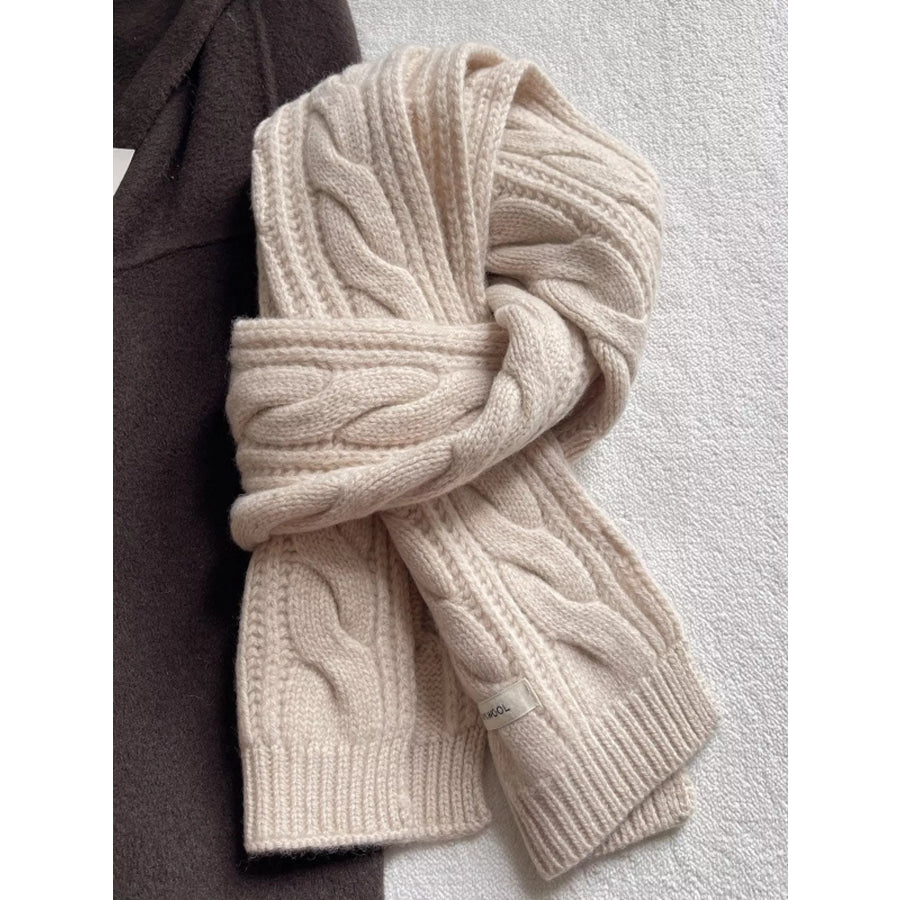Wool Cable Knit Winter Scarf Off-white / ONESIZE Apparel and Accessories