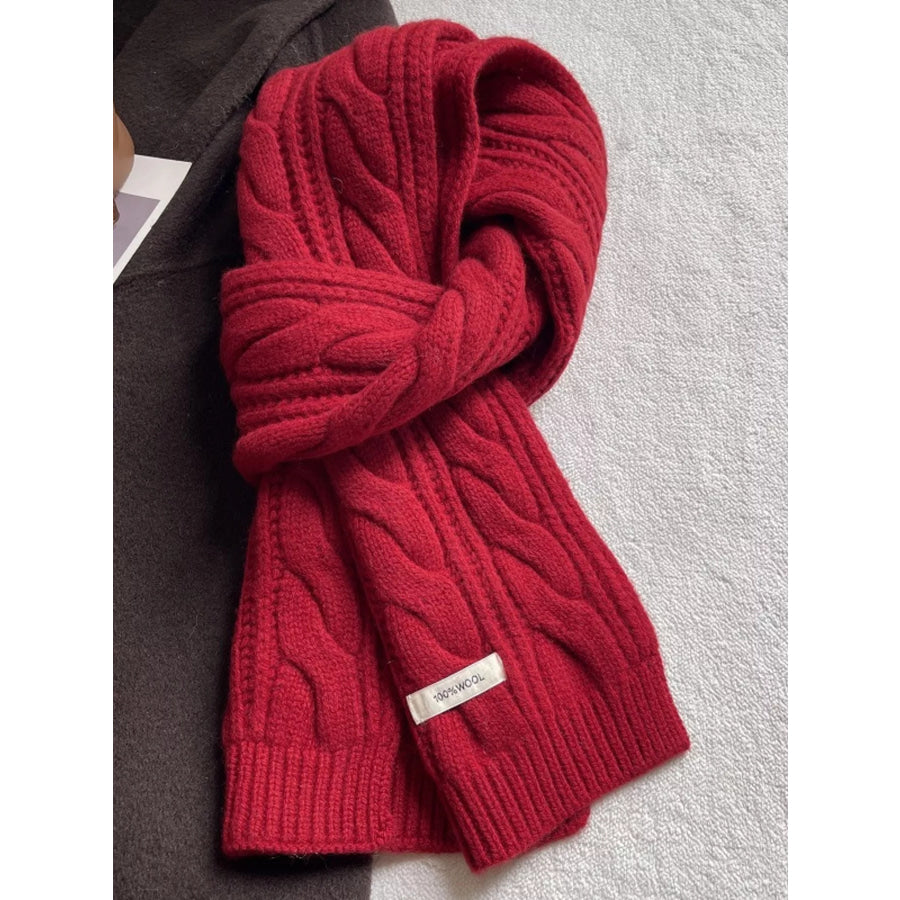 Wool Cable Knit Winter Scarf Red / ONESIZE Apparel and Accessories