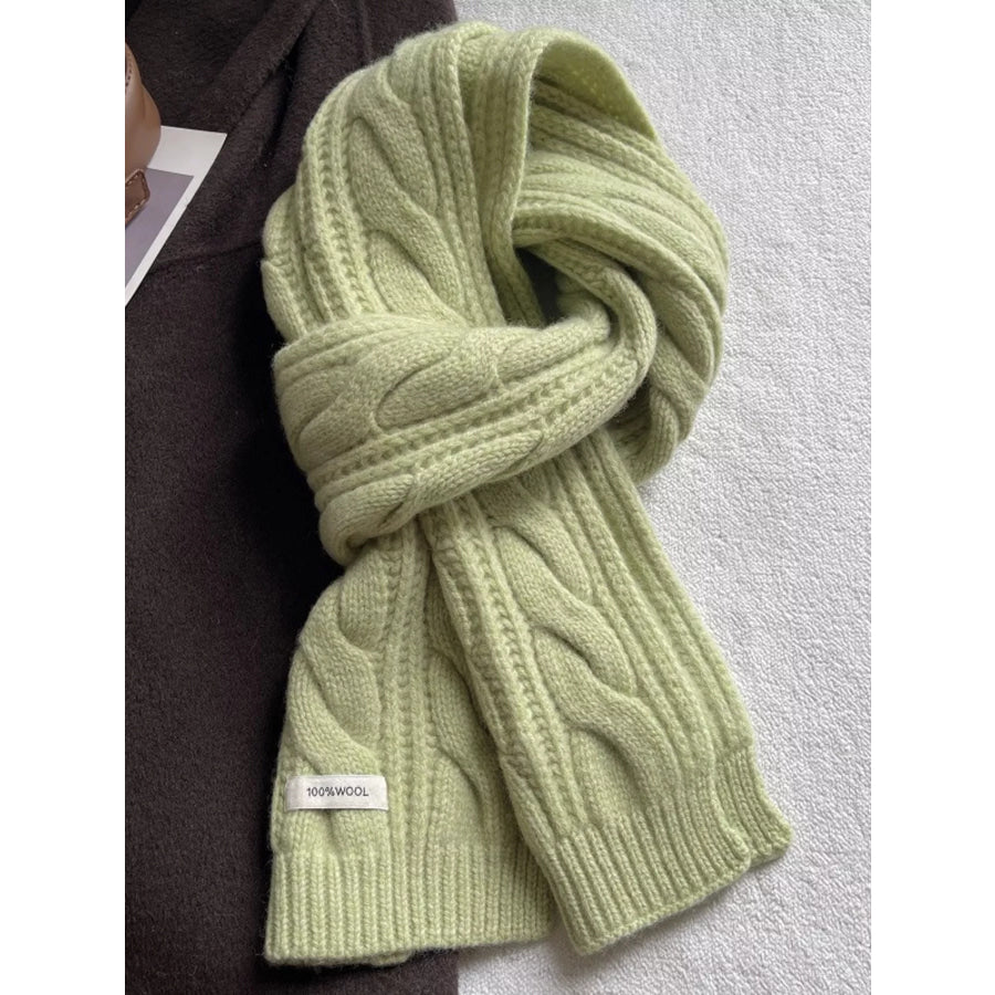 Wool Cable Knit Winter Scarf Yellow-green / ONESIZE Apparel and Accessories