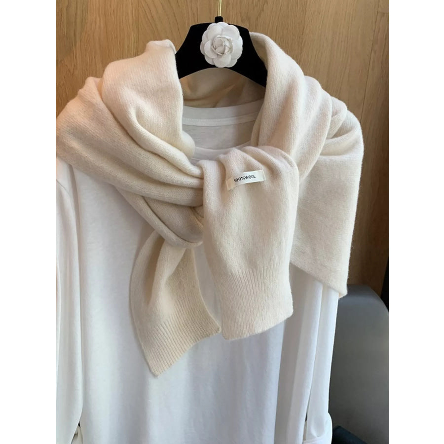Wool Knitted Asymmetrical Shawl Off-white / ONESIZE Apparel and Accessories