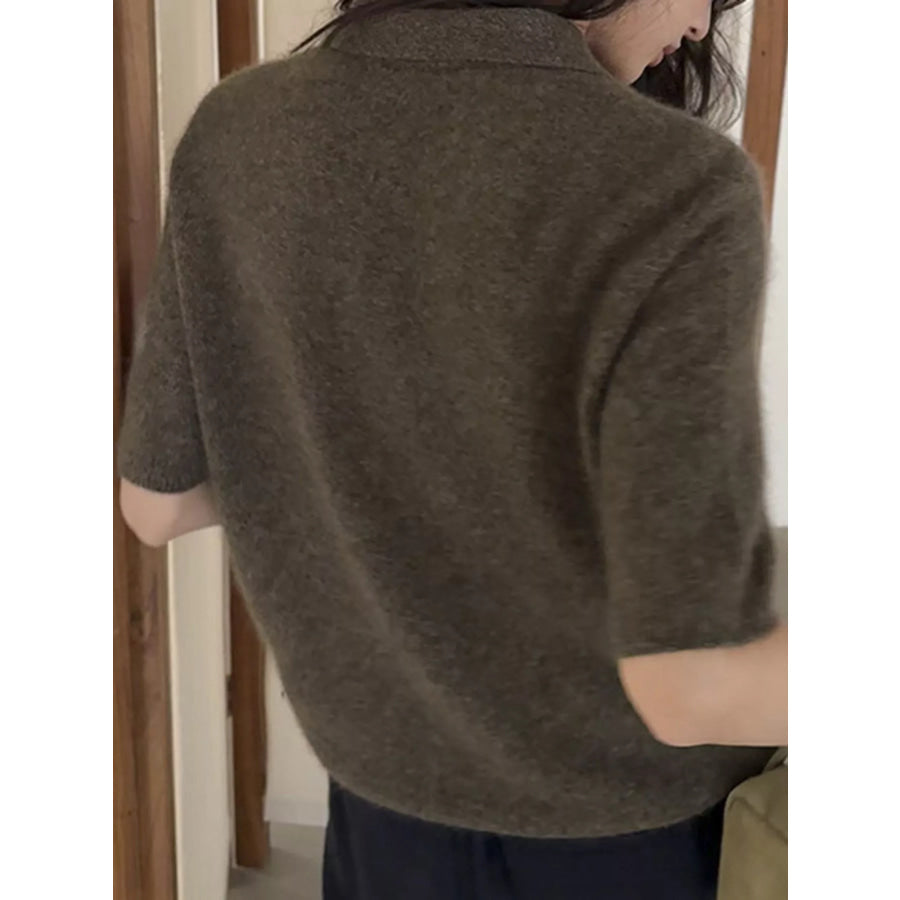 Wool Short-Sleeve knitted Polo Shirt Apparel and Accessories