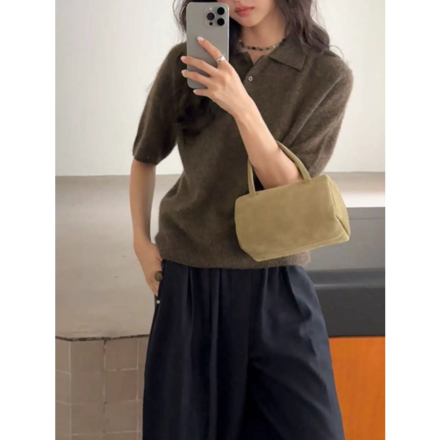 Wool Short-Sleeve knitted Polo Shirt Apparel and Accessories