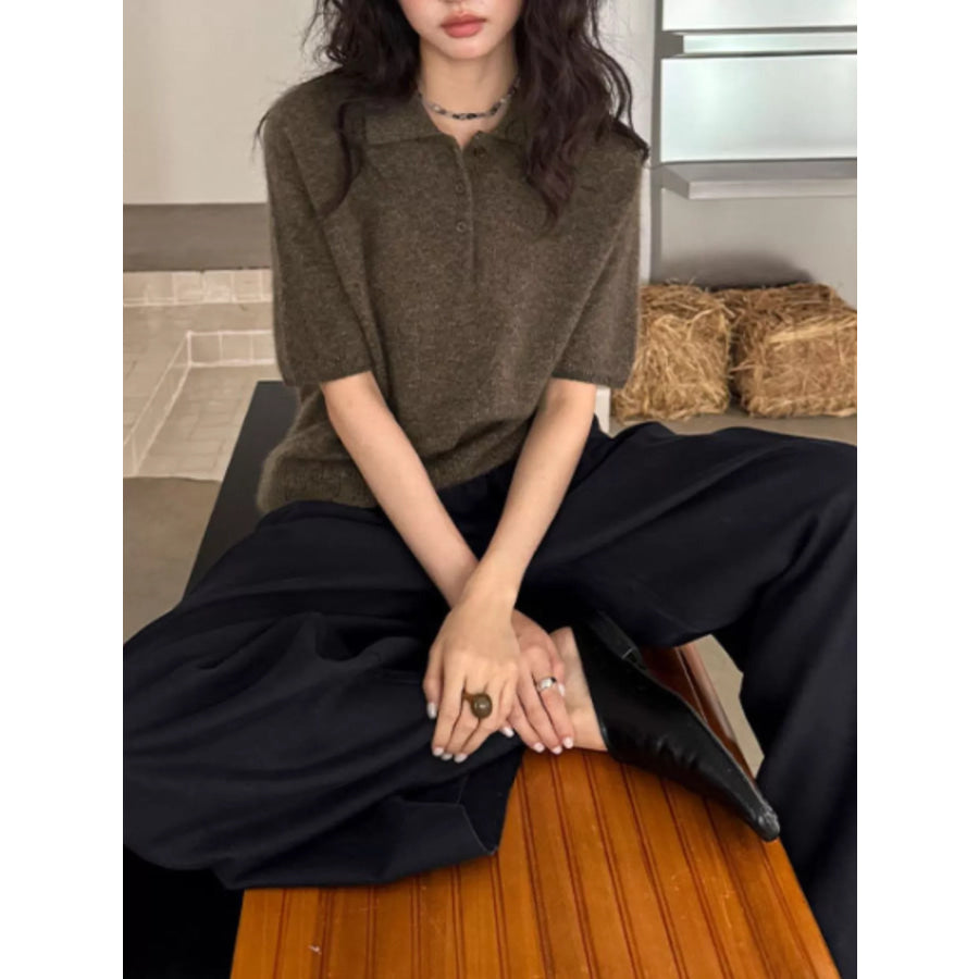 Wool Short-Sleeve knitted Polo Shirt Apparel and Accessories