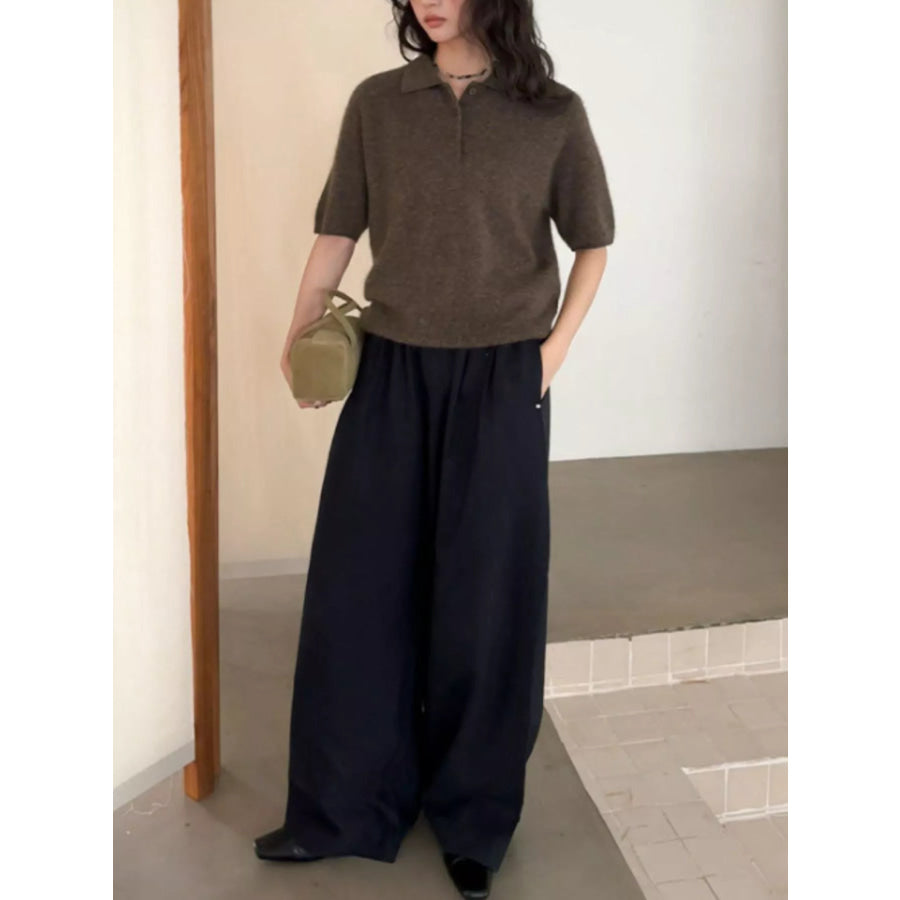 Wool Short-Sleeve knitted Polo Shirt Apparel and Accessories