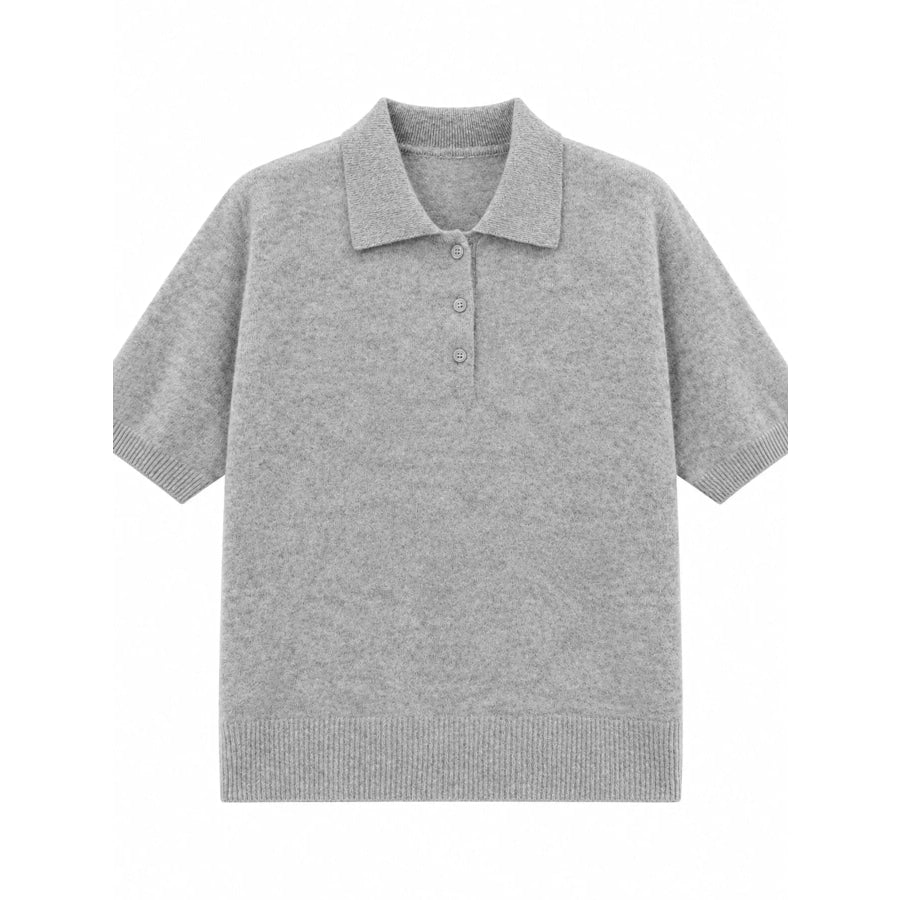 Wool Short-Sleeve knitted Polo Shirt Gray / One Size Apparel and Accessories