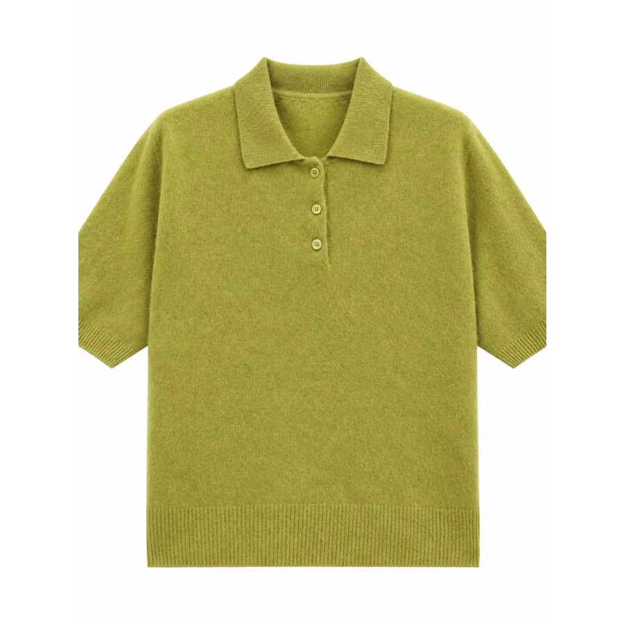 Wool Short-Sleeve knitted Polo Shirt Olive / One Size Apparel and Accessories