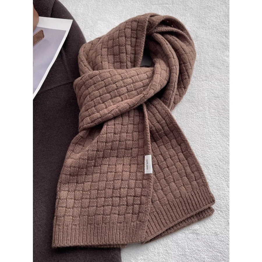 Wool Woven Pattern Knitted Scarf Taupe / ONESIZE Apparel and Accessories