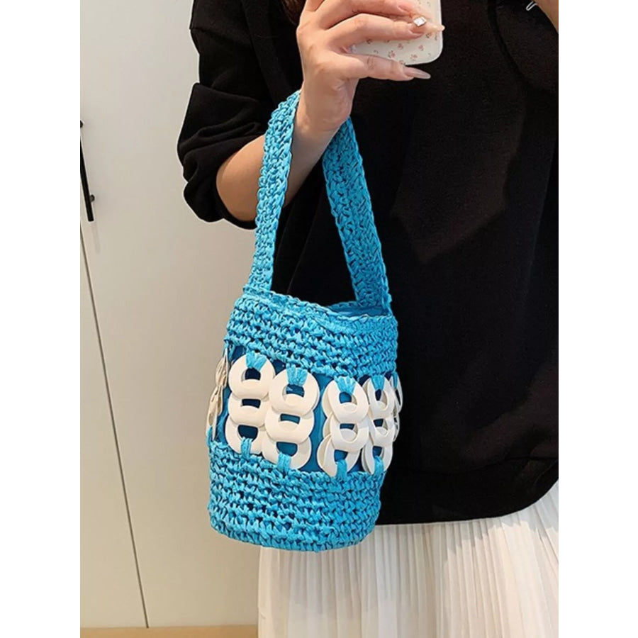 Woven Bucket Handbag Blue / ONESIZE Apparel and Accessories