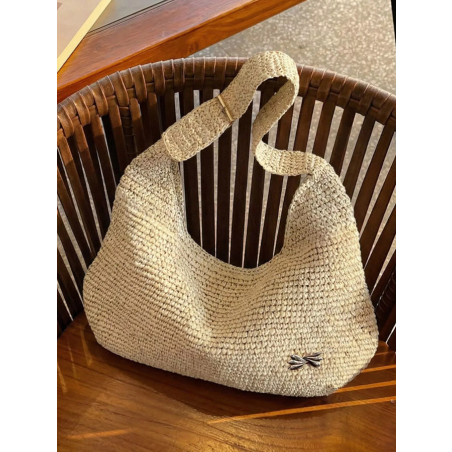 Woven Casual Beach Shoulder Bag Ivory / onesize Apparel and Accessories