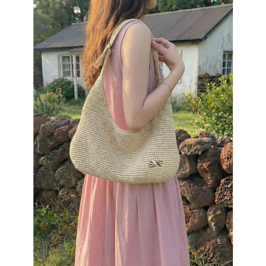 Woven Casual Beach Shoulder Bag Ivory / onesize Apparel and Accessories