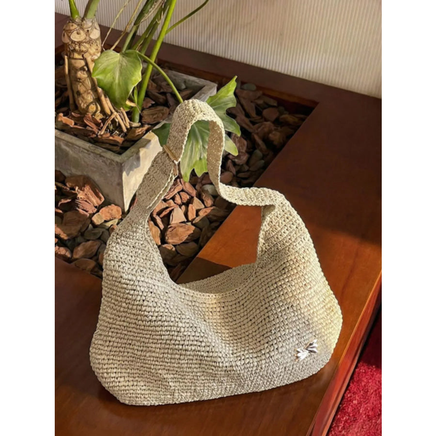 Woven Casual Beach Shoulder Bag Ivory / onesize Apparel and Accessories