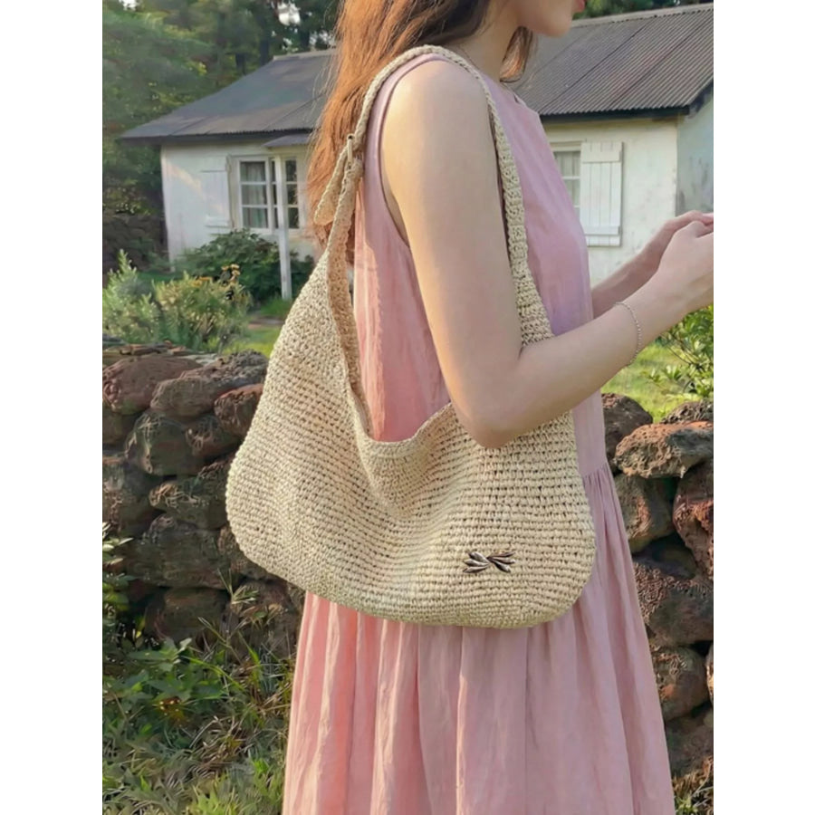 Woven Casual Beach Shoulder Bag Ivory / onesize Apparel and Accessories