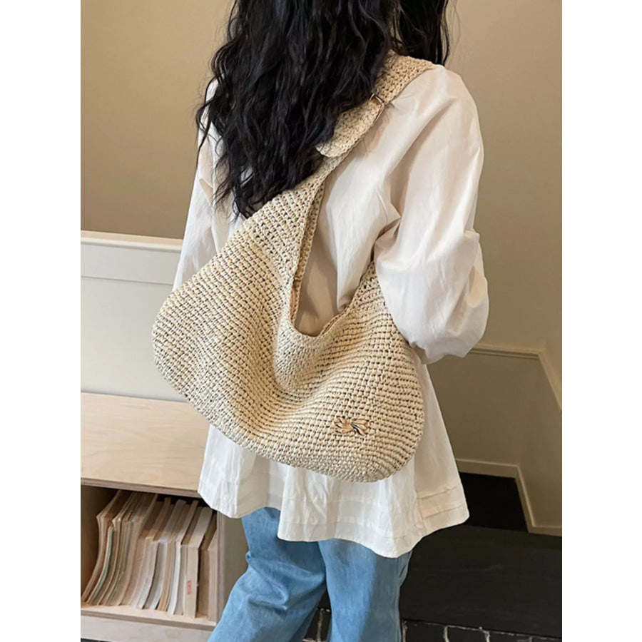Woven Casual Beach Shoulder Bag Ivory / onesize Apparel and Accessories