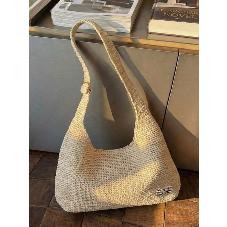 Woven Casual Beach Shoulder Bag Ivory / onesize Apparel and Accessories