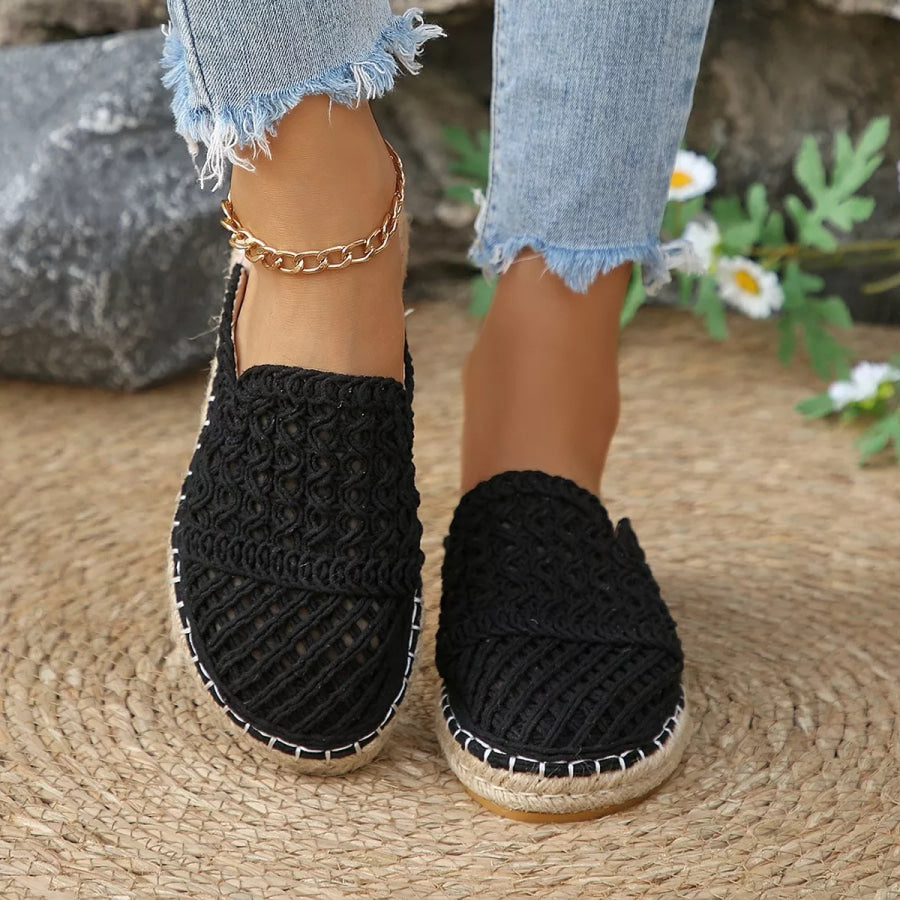 Woven Crochet Espadrille Sandals Black / 36 Apparel and Accessories