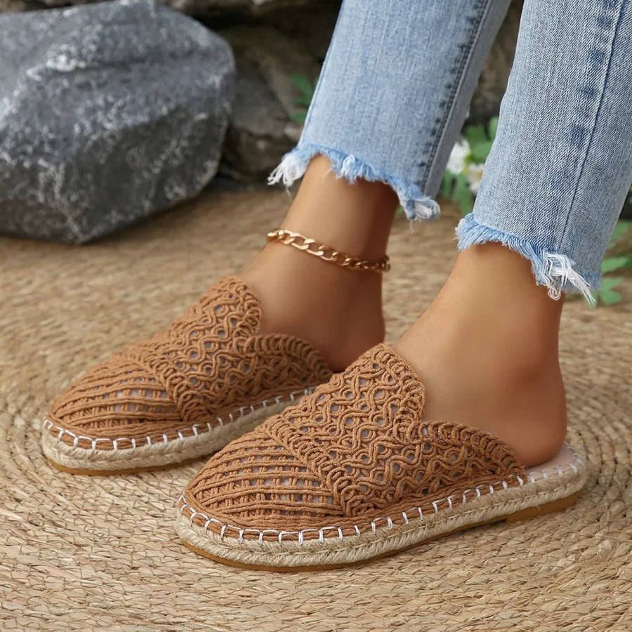 Woven Crochet Espadrille Sandals Brown / 36 Apparel and Accessories